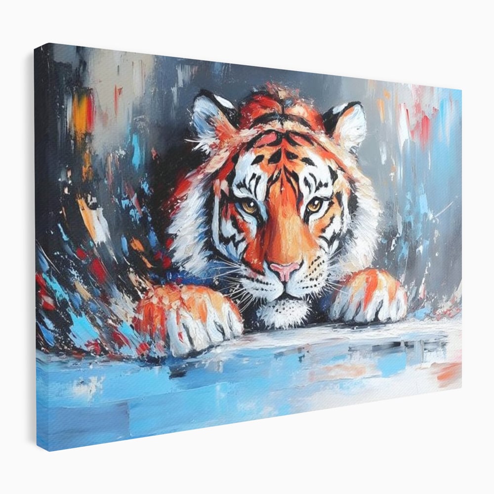 Tablou canvas cu tablou canvas cu pictura de tigru, fara rama, pe sasiu de lemn